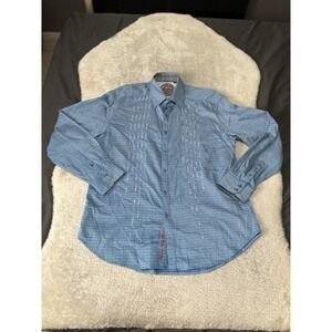 Robert‎ Graham Mens Button Down Blue Cotton Shirt Size XL